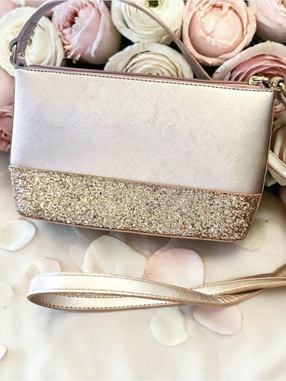 Kate Spade Greta Court Ramey Crossbody Cityscape (992) Saffiano PVC Gold Glitter - Picture 8 of 15